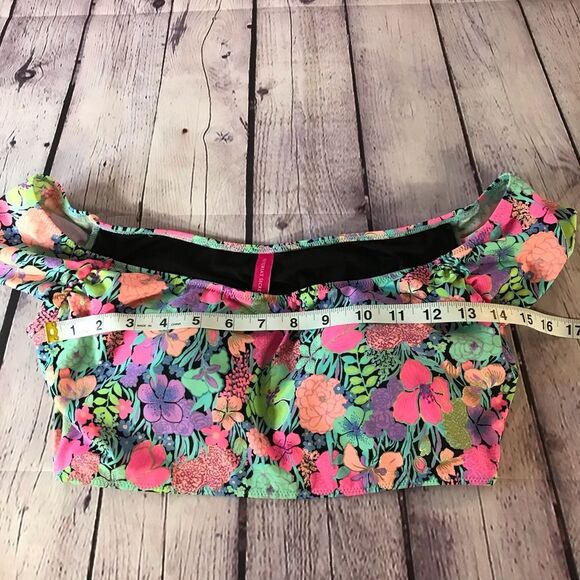 Victoria's Secret Swim Top Bikini Swimsuit Scrunched Paisley Neon Coral Gold S - Picture 5 of 9